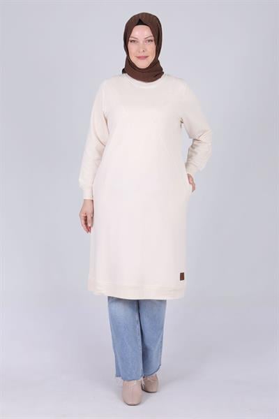 Behrem Büyük Beden Basic Tunik Vanilya OTW2049