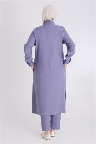 Behrem Büyük Beden Baskılı Pantolonlu Takım İndigo OTW35130