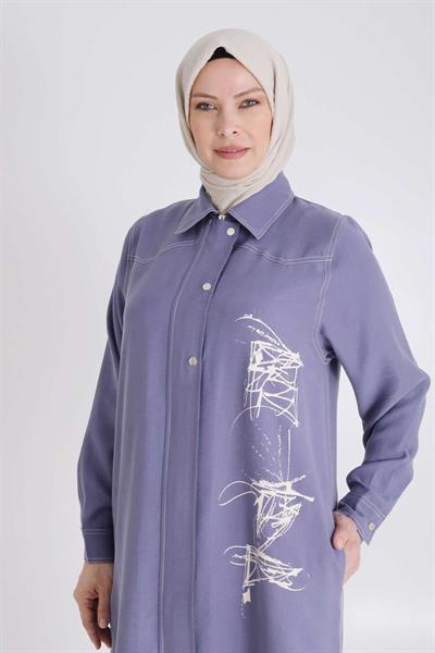 Behrem Büyük Beden Baskılı Pantolonlu Takım İndigo OTW35130