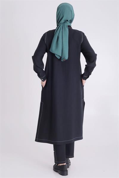 Behrem Büyük Beden Baskılı Pantolonlu Takım Siyah OTW35130