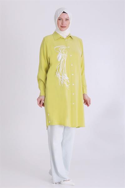 Behrem Büyük Beden Baskılı Tunik Safran OTW2349