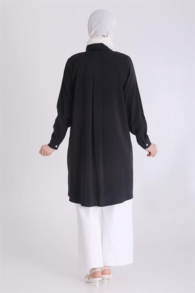 Behrem Büyük Beden Baskılı Tunik Siyah OTW2349