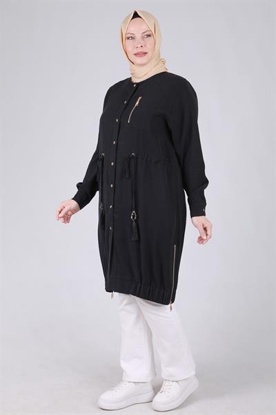 Behrem Büyük Beden Çıtçıtlı Kap Siyah OTW25097