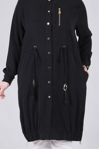 Behrem Büyük Beden Çıtçıtlı Kap Siyah OTW25097