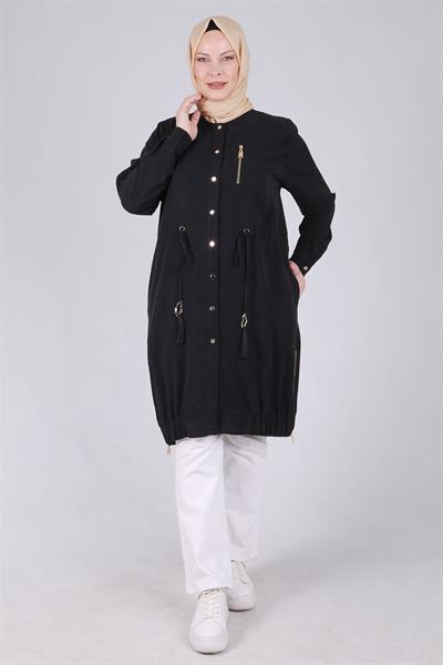 Behrem Büyük Beden Çıtçıtlı Kap Siyah OTW25097