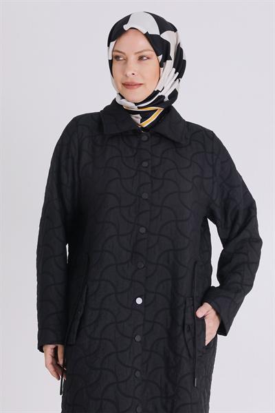 Behrem Büyük Beden Çıtçıtlı Kapitone Tesettür Ferace Siyah OTW2820