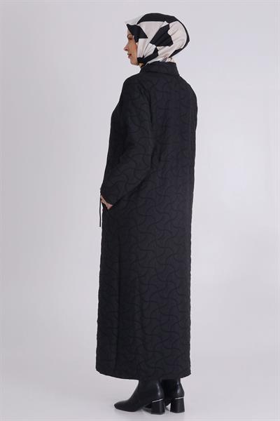 Behrem Büyük Beden Çıtçıtlı Kapitone Tesettür Ferace Siyah OTW2820