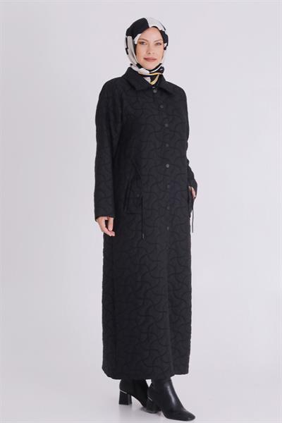 Behrem Büyük Beden Çıtçıtlı Kapitone Tesettür Ferace Siyah OTW2820
