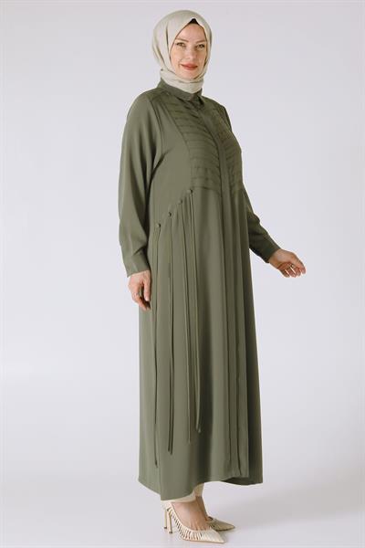Behrem Büyük Beden Dokuma Ferace Haki OTW28067
