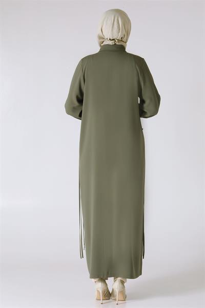 Behrem Büyük Beden Dokuma Ferace Haki OTW28067