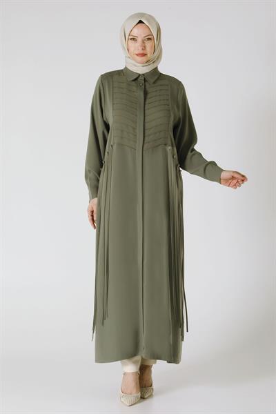 Behrem Büyük Beden Dokuma Ferace Haki OTW28067