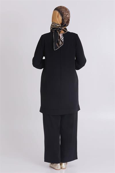 Behrem Büyük Beden Dokuma Pantolonlu Takım Siyah OTW35114