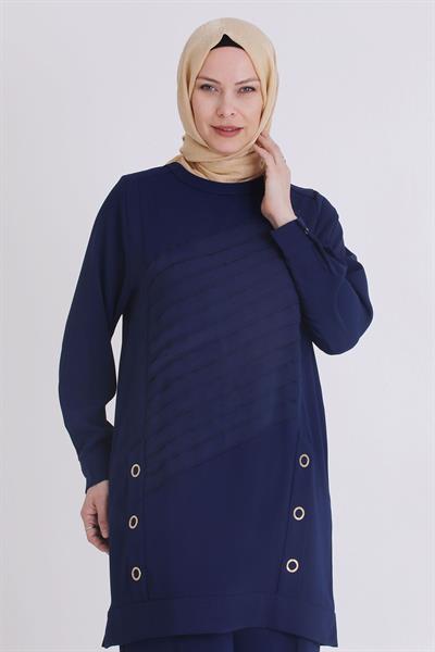 Behrem Büyük Beden Dokuma Pantolonlu Takım Lacivert OTW35114