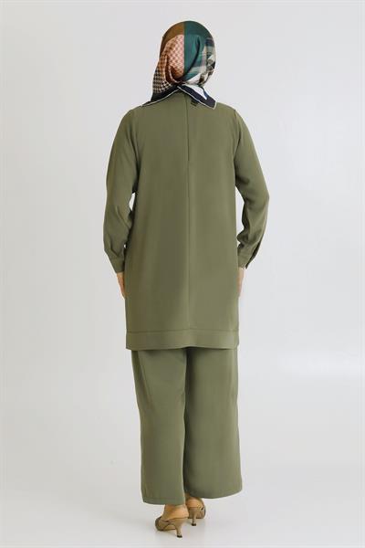 Behrem Büyük Beden Dokuma Pantolonlu Takım Haki OTW35114
