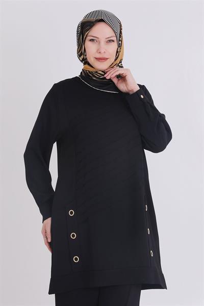 Behrem Büyük Beden Dokuma Pantolonlu Takım Siyah OTW35114