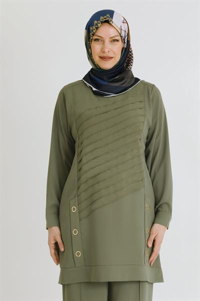 Behrem Büyük Beden Dokuma Pantolonlu Takım Haki OTW35114