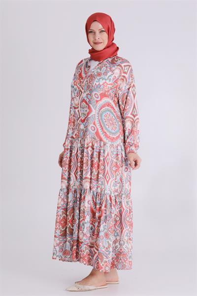 Behrem Büyük Beden Elbise Gül Kurusu OTW4003