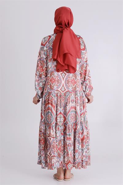 Behrem Büyük Beden Elbise Gül Kurusu OTW4003