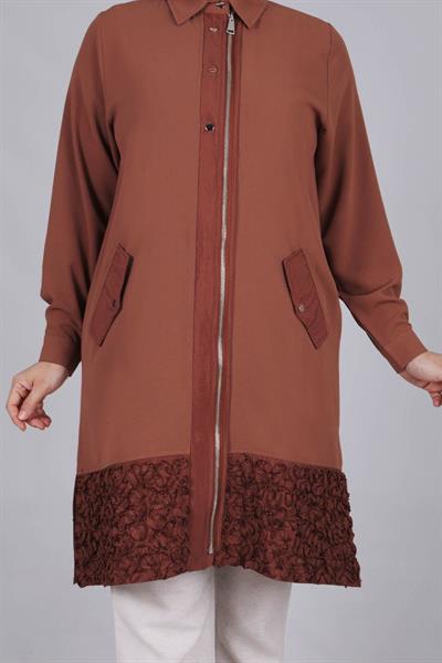 Behrem Büyük Beden Etek Ucu Çiçek Detaylı Kap Kahve OTW25094