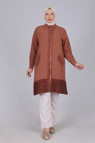 Behrem Büyük Beden Etek Ucu Çiçek Detaylı Kap Kahve OTW25094