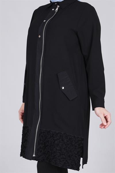 Behrem Büyük Beden Etek Ucu Çiçek Detaylı Kap Siyah OTW25094