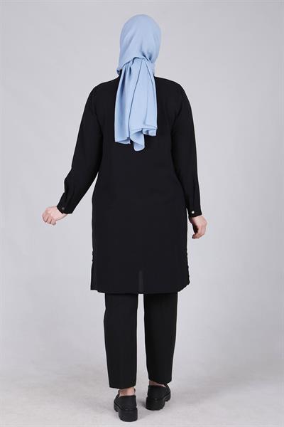 Behrem Büyük Beden Etek Ucu Çiçek Detaylı Kap Siyah OTW25094