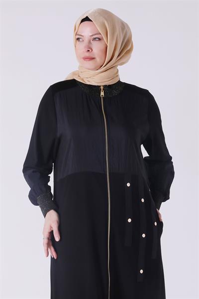 Behrem Büyük Beden Ferace Siyah OTW28070