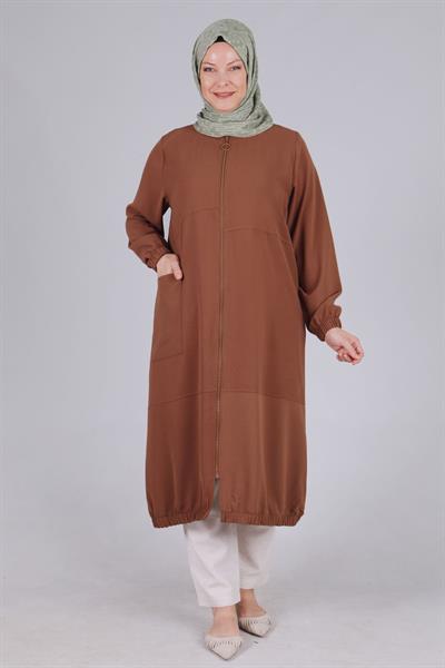 Behrem Büyük Beden Fermuarlı Kap Kahve OTW2531