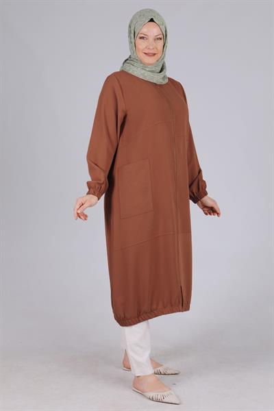 Behrem Büyük Beden Fermuarlı Kap Kahve OTW2531