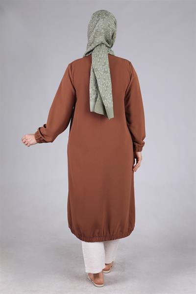 Behrem Büyük Beden Fermuarlı Kap Kahve OTW2531