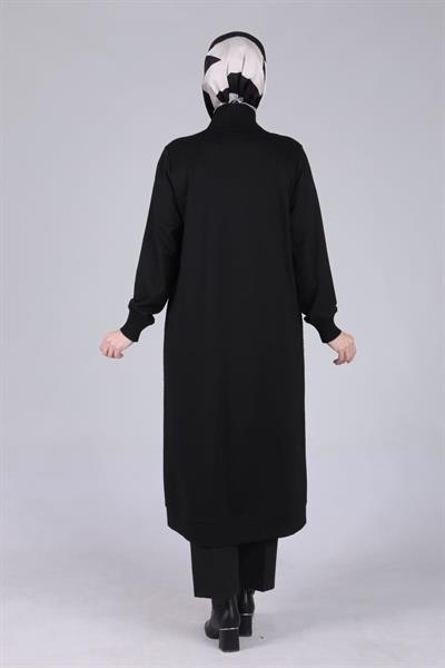 Behrem Büyük Beden Fermuarlı Kap Siyah OTW25110