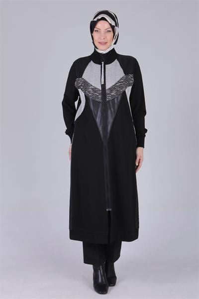 Behrem Büyük Beden Fermuarlı Kap Siyah OTW25110