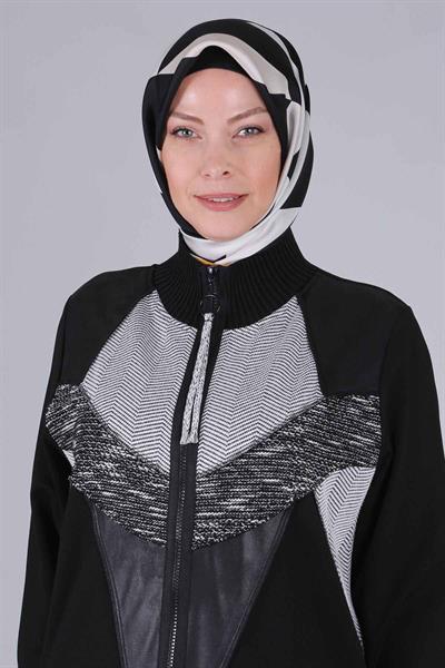 Behrem Büyük Beden Fermuarlı Kap Siyah OTW25110