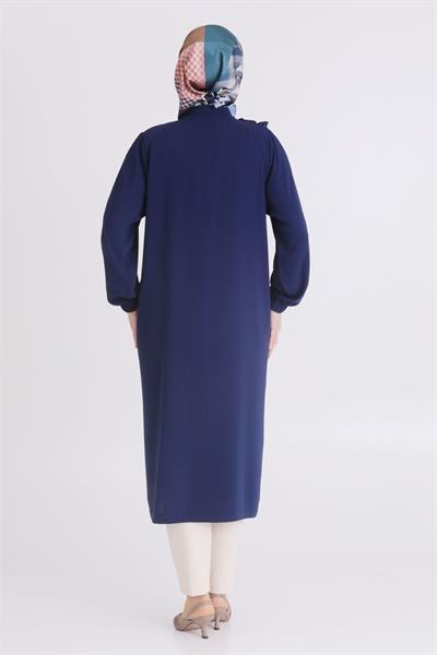 Behrem Büyük Beden Fırfırlı ve Biyeli Kap Lacivert OTW25112