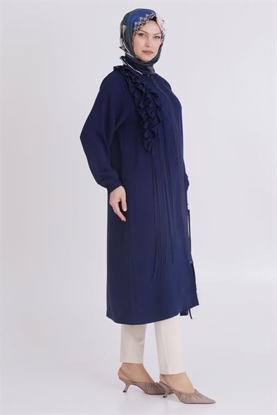 Behrem Büyük Beden Fırfırlı ve Biyeli Kap Lacivert OTW25112