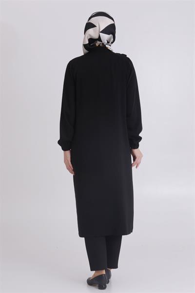 Behrem Büyük Beden Fırfırlı ve Biyeli Kap Siyah OTW25112