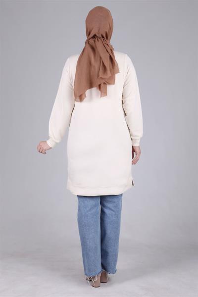Behrem Büyük Beden İncili Tunik Vanilya OTW2041