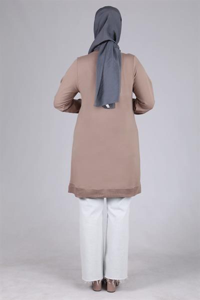 Behrem Büyük Beden İncili Tunik Vizon OTW2041