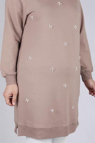 Behrem Büyük Beden İncili Tunik Vizon OTW2041