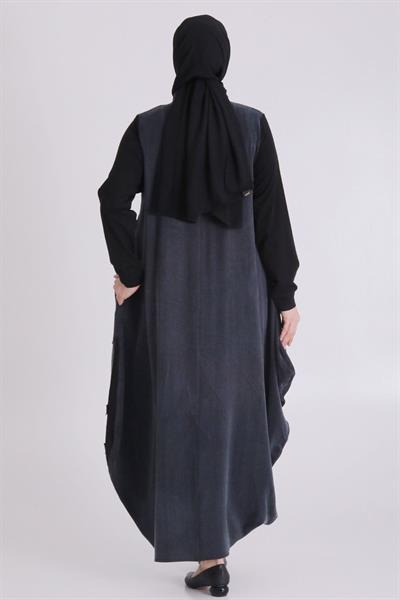 Behrem Büyük Beden İpek Kupra Ferace Siyah OTW28072