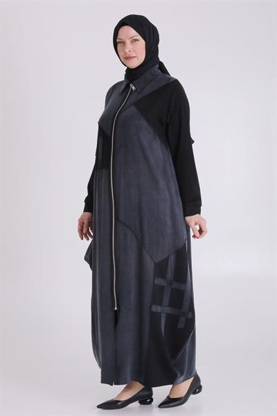 Behrem Büyük Beden İpek Kupra Ferace Siyah OTW28072
