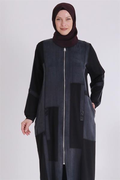 Behrem Büyük Beden İpek Kupra Kap Siyah OTW25122