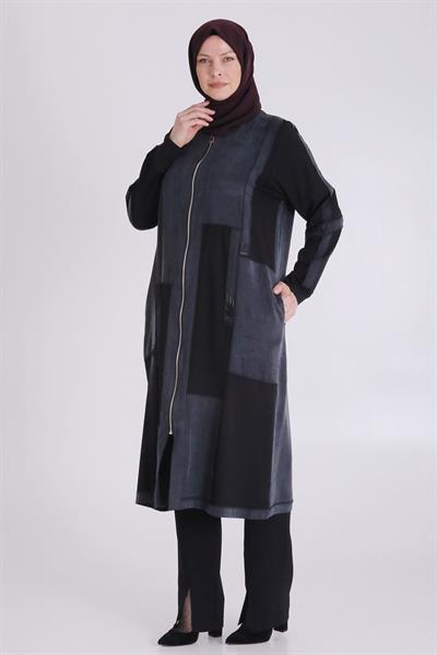 Behrem Büyük Beden İpek Kupra Kap Siyah OTW25122