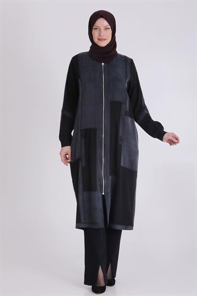 Behrem Büyük Beden İpek Kupra Kap Siyah OTW25122