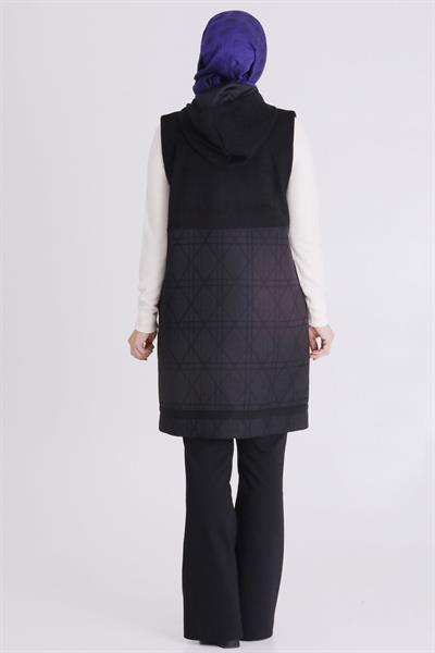 Behrem Büyük Beden Kapitone Cepli Tesettür Yelek Siyah OTW30013