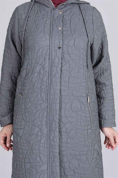 Behrem Büyük Beden Kapüşonlu Kap Füme OTW25105