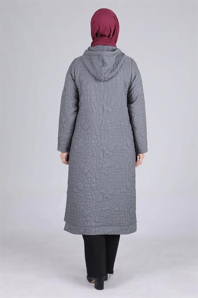 Behrem Büyük Beden Kapüşonlu Kap Füme OTW25105