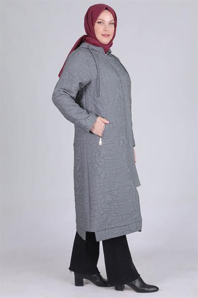 Behrem Büyük Beden Kapüşonlu Kap Füme OTW25105