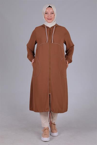 Behrem Büyük Beden Kapüşonlu Kap Kahve OTW2530