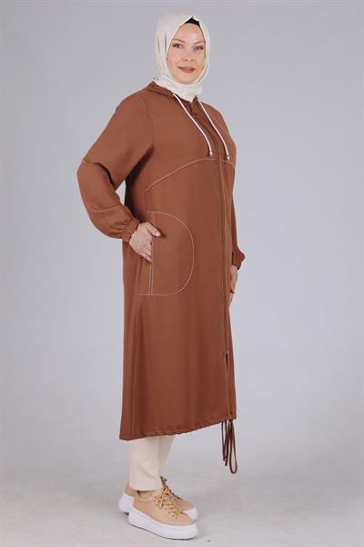 Behrem Büyük Beden Kapüşonlu Kap Kahve OTW2530